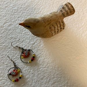 Vintage Small Hoops with Tiny Colorful Birds